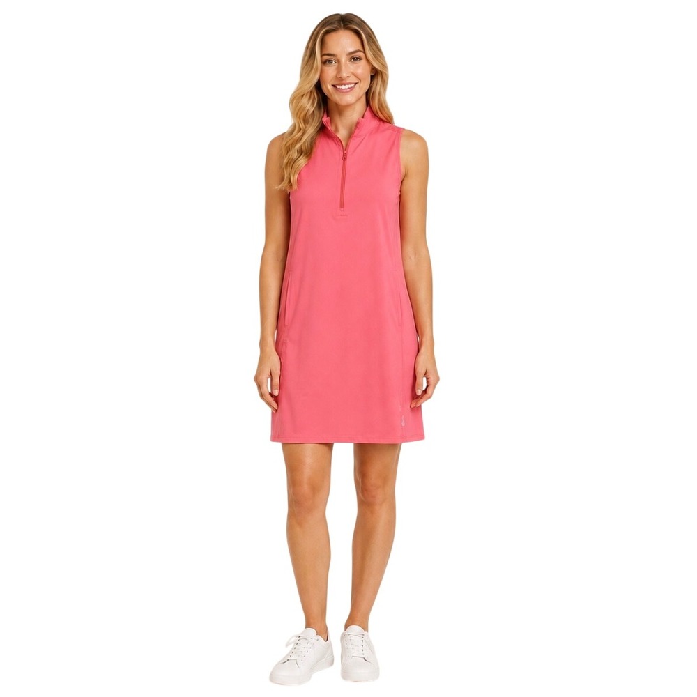 Tommy Bahama IslandZone Sleeveless Quarter Zip Golf Dress Pink Small